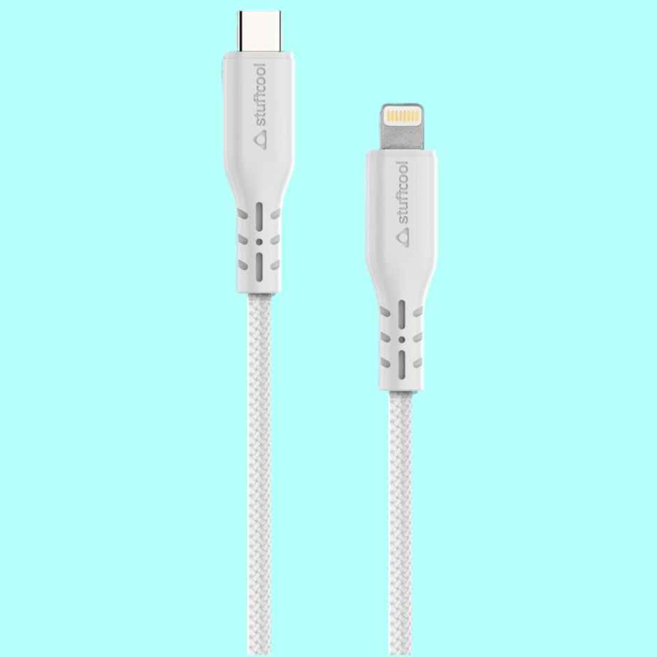 Stuffcool Alto TYpe-C To Lightning Charging Cable - White | Braided and Fast Charging | Super Flexible
