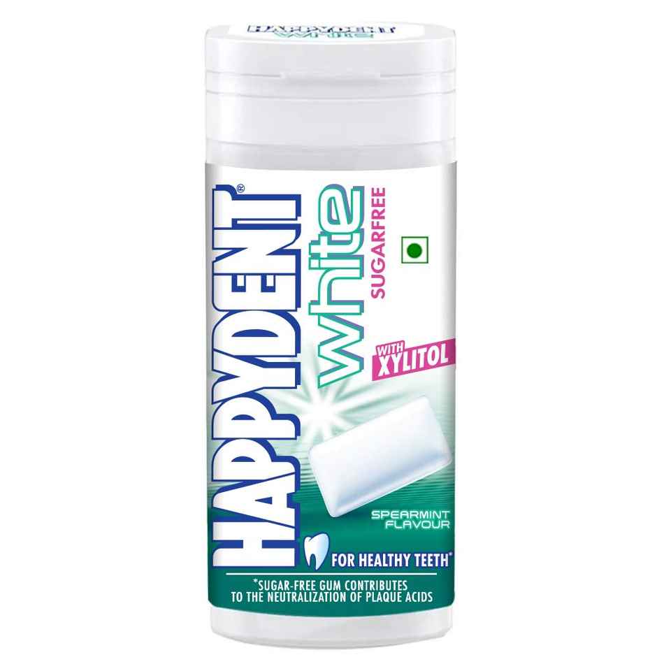 Happydent White, Xylitol Sugarfree Spearmint Flavour, Chewing Gum Pocket Bottle