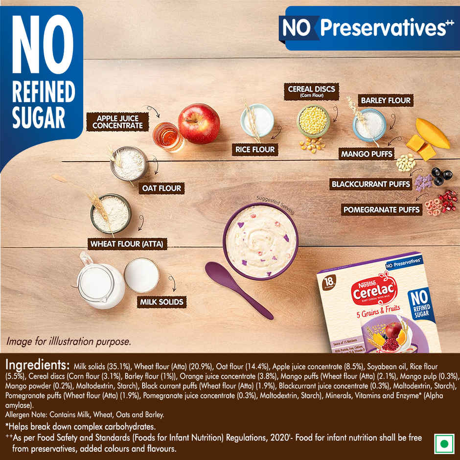 Nestle Cerelac 5 Grains & Fruits Baby Food Cereal, No Refined Sugar & No Preservatives, 18 to 24 Months Baby