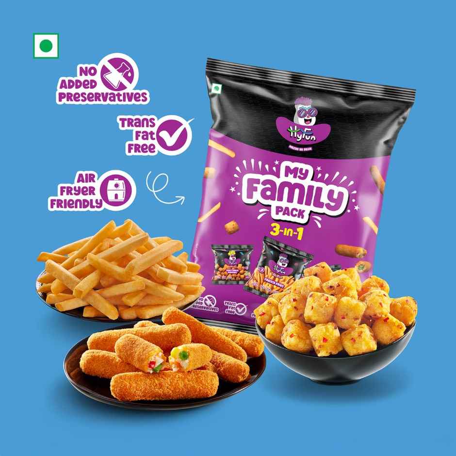 HyFun My Family Pack | 3-in-1 French Fries, Chilli Garlic Poppers & Veggie Stix | Frozen