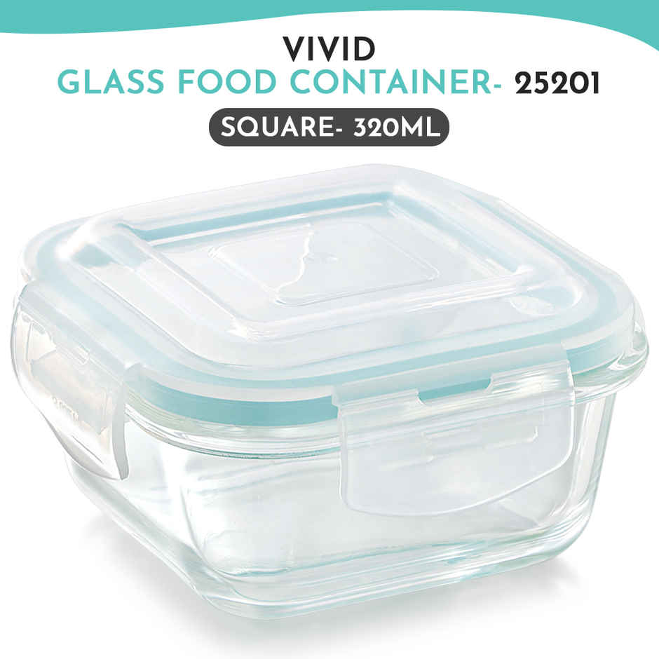 Magnus Vivid 320 ml Square Green Borosilicate Glass Container with Fixed Lock 320 ml