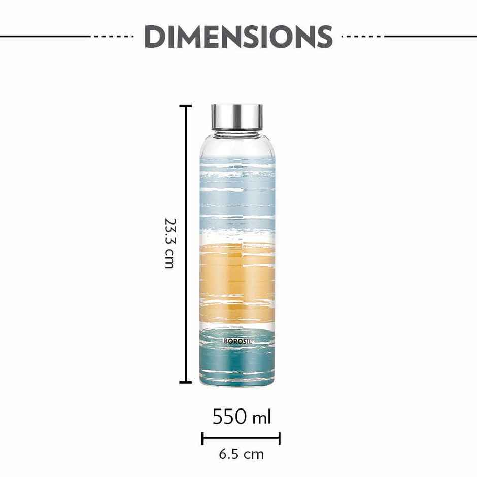 Borosil Glance Narrow Mouth Bottle with Metal Lid Borosilicate Glass Dishwasher Safe