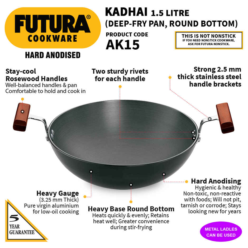 Hawkins Futura Hard Anodised Deep Fry Pan | 1.5 L | Black