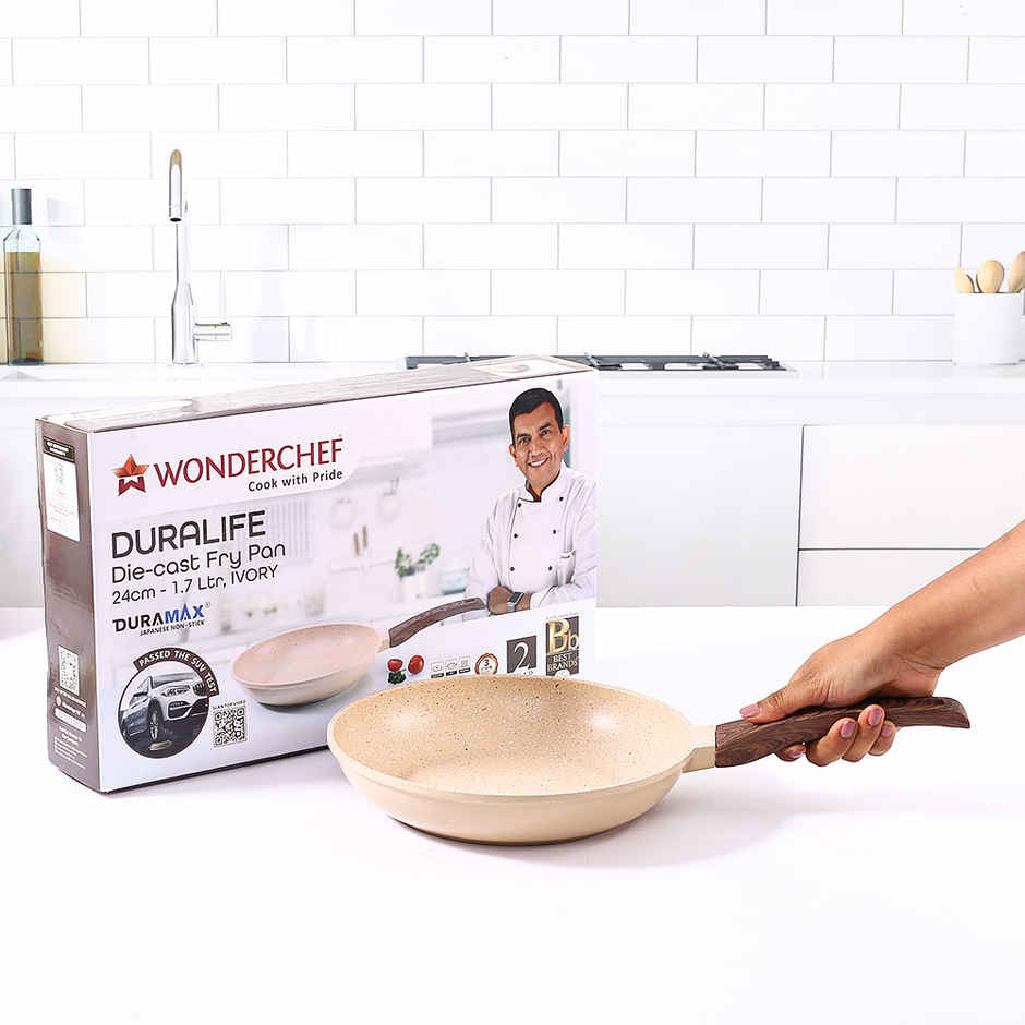 Wonderchef Duralife Die-Cast Non-Stick Fry Pan Ivory 24 Cm