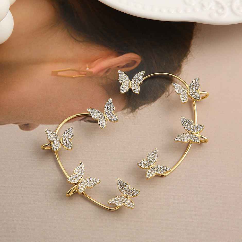 Shining Diva Fashion Stylish 2 Pcs Combo Clip on Ear Cuff Earrings for Women and Girls | 15590er