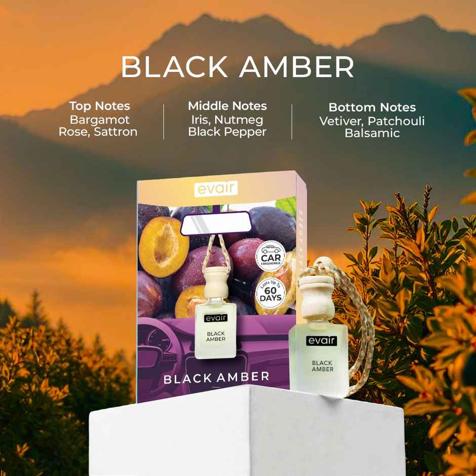 Evair Black Amber Hanging Car Air Freshener - 10 ml