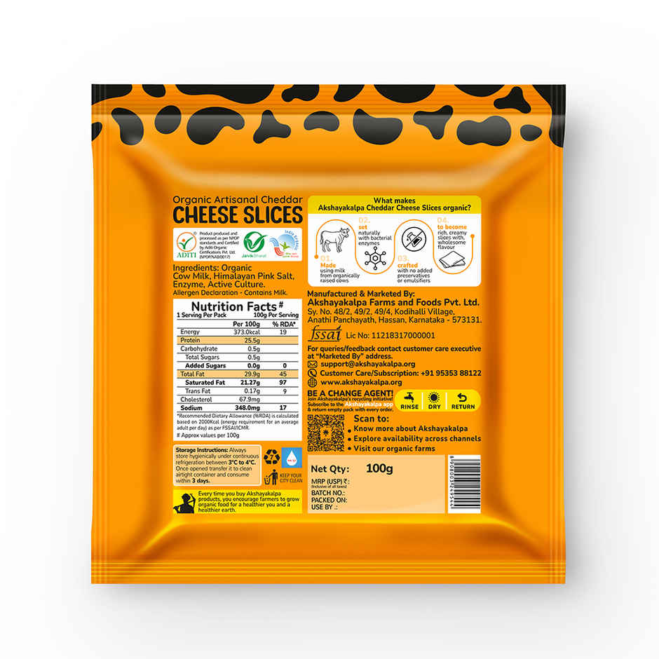 Akshayakalpa Organic Artisanal Cheddar Cheese Slices