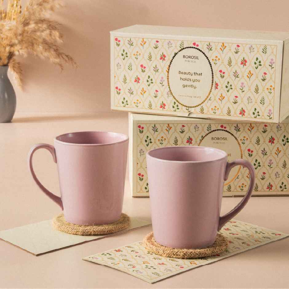 Borosil Porcelia Haven Lilac Tea Coffee Porcelain Mug Set Microwave Dishwasher Safe