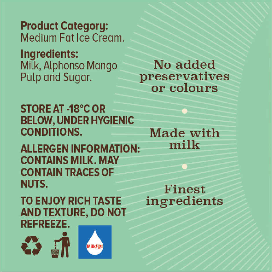NIC Alphonso Mango Ice Cream Tub | Preservative Free | No Artificial Flavors