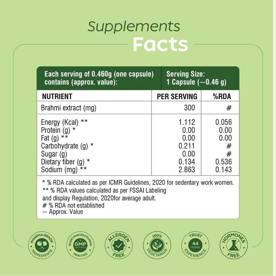 Arth By Emcure Brahmi Capsules | Bacopa Extract | Supports Cognition, Focus & Memory