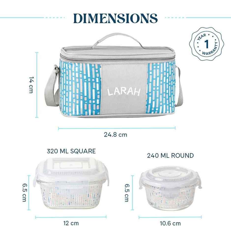 Larah Glassware Vogue Borosilicate Glass Lunchbox | 4pc - 320ml - 2 Square | 240ml - 2 Round