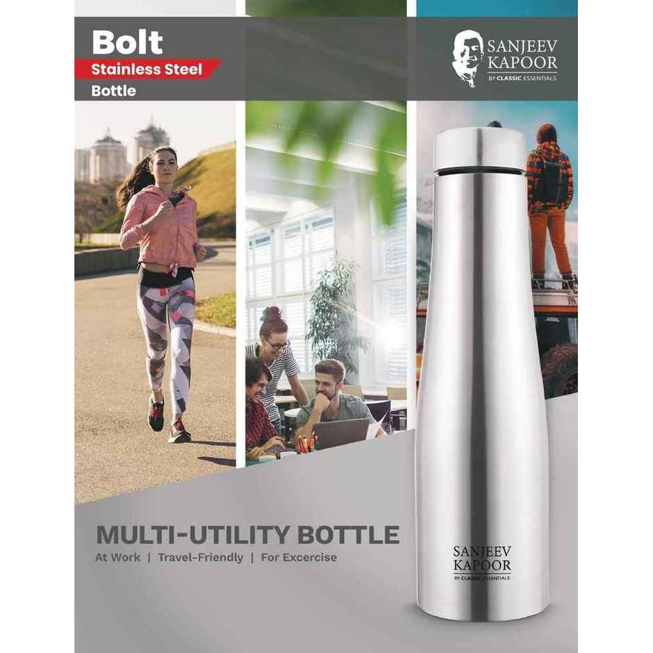 Classic Essentials Stainless Steel Inox Bolt Single Wall Water Bottle | Silver | 1 L