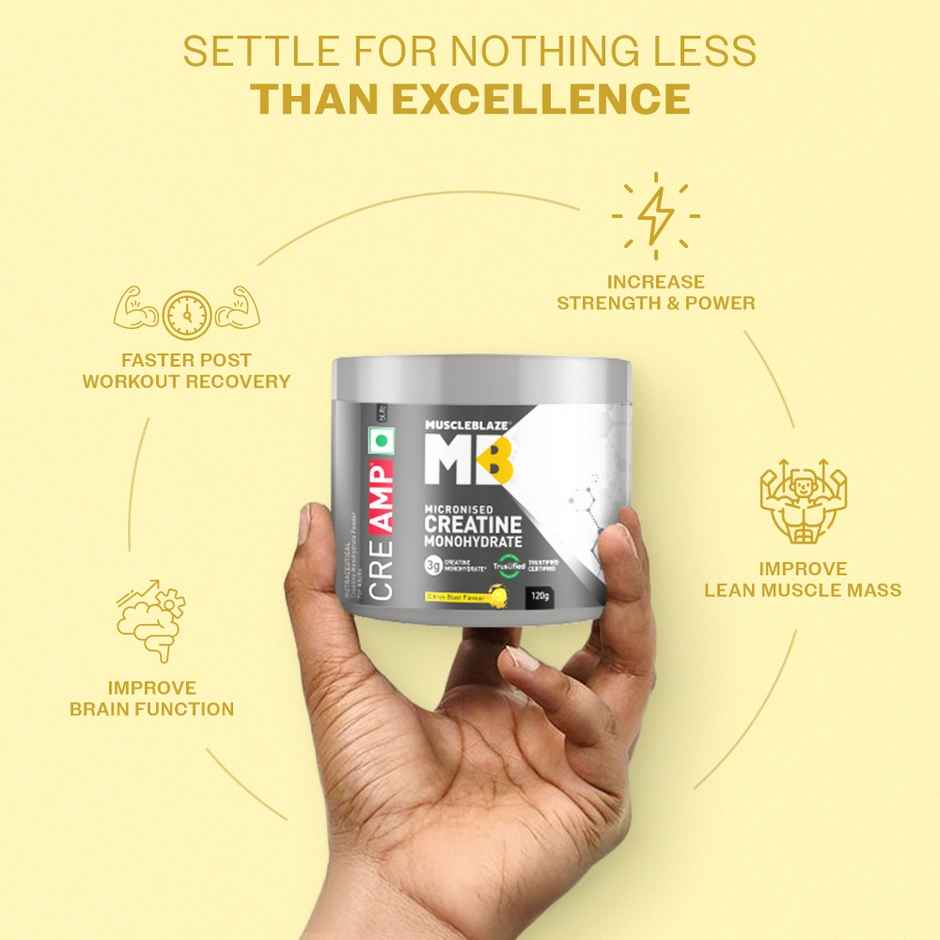 MuscleBlaze Creatine Monohydrate CreAMP with CreAbsorb | 30 Servings | Citrus Blast