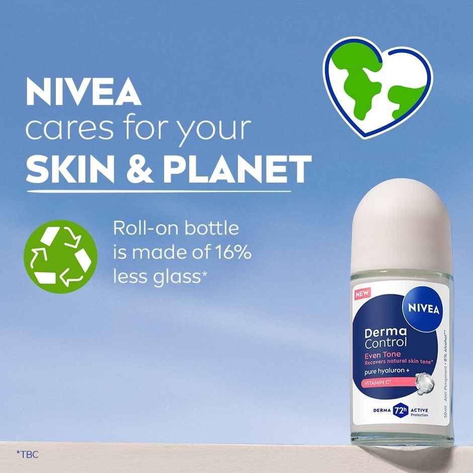 NIVEA Derma Control Eventone Alcohol, Pure Hyaluron and Vit C Underarm Roll On Women