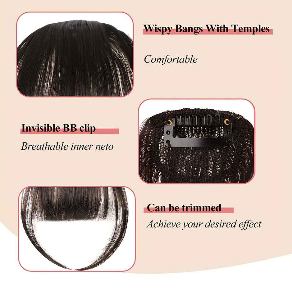 CHRONEX Synthetic Clip In Curved Bangs Black Hair Topper