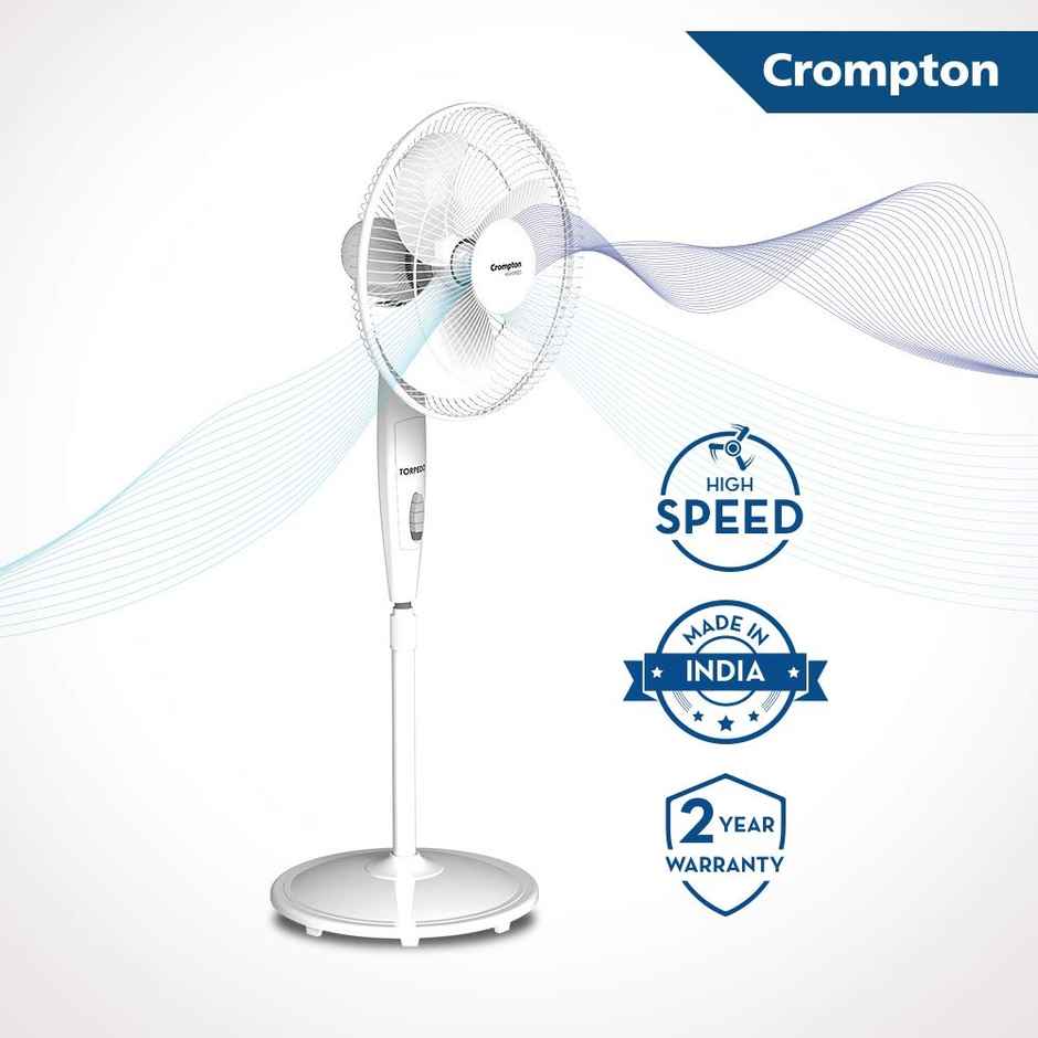 Crompton Highspeed Torpedo Pedestal Fan, 400mm, Kd White