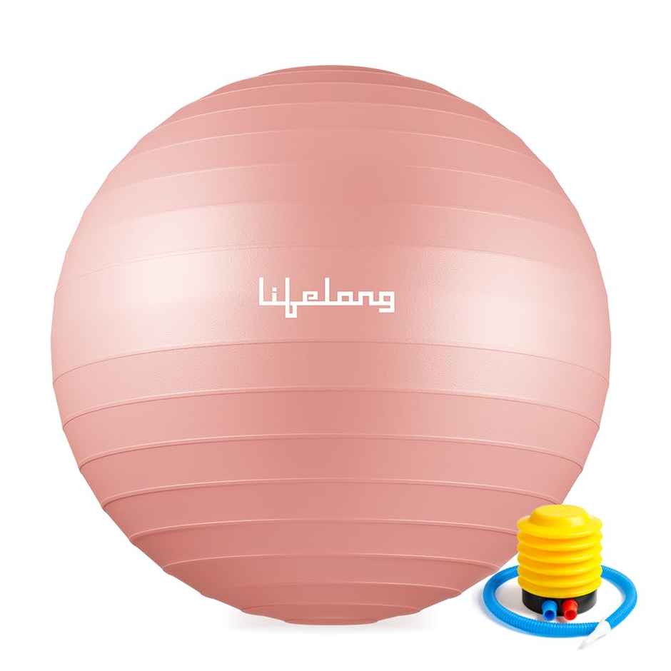Lifelong Gym Ball for Exercise | Anti Burst Exercise Ball with Foot Pump | Pink - 55 cm