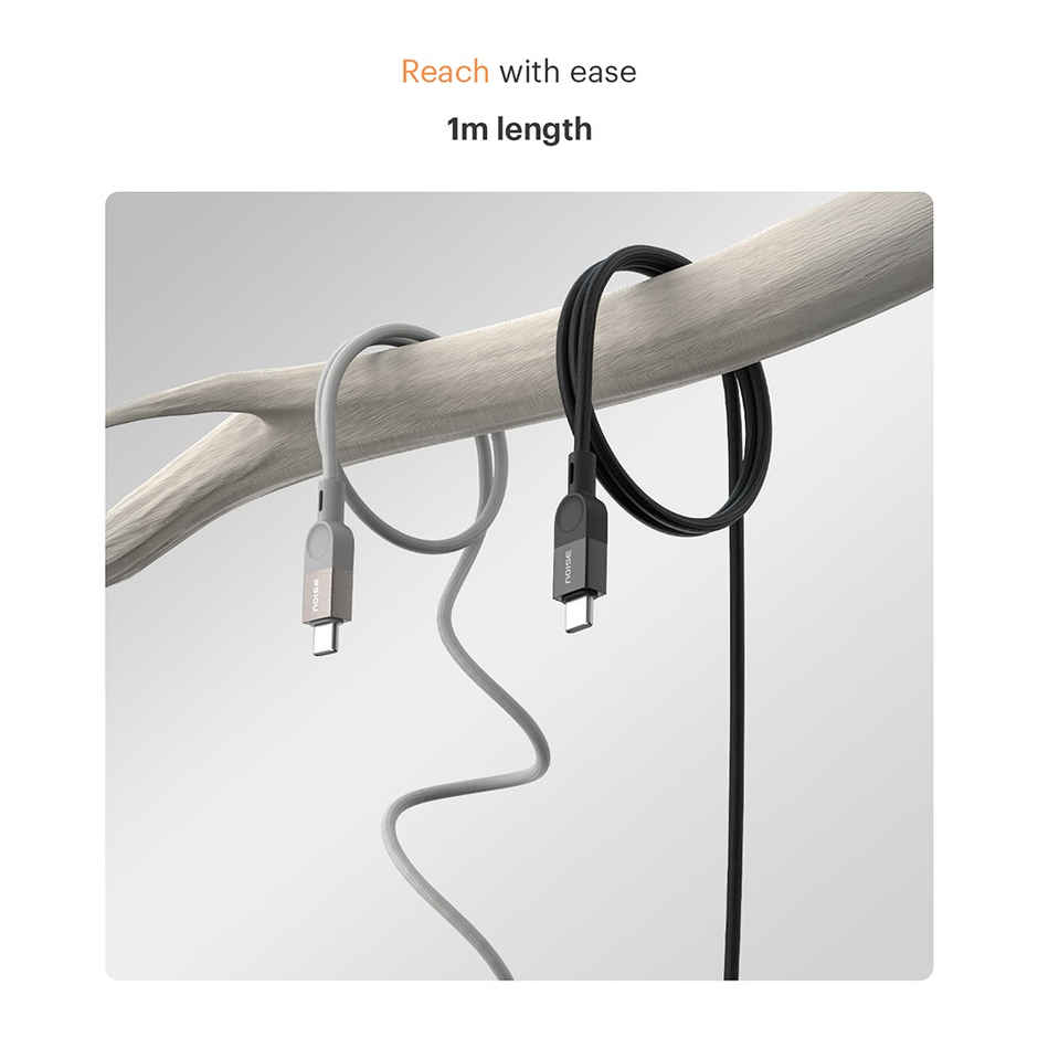 Noise Power Series 100W Braided Type-C to Type-C Cable, 1 Meter, Fast Charge | Type C Cable for iPhones 15 and Above, All Type C Androids Mobiles, Macbook, USB-C Laptops, other USB-C Devices - Grey