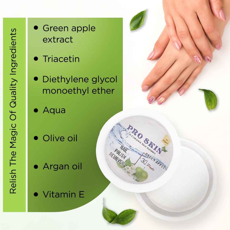Pro Skin Nail Polish Remover Wipes - Green Apple, 30 wipes