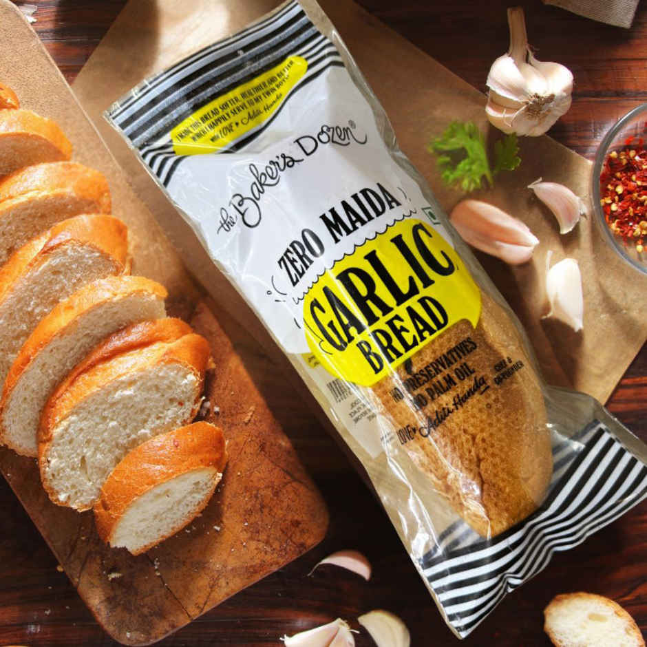 The Baker's Dozen Zero Maida Garlic Bread | Whole wheat | Atta Bread | No Maida | Clean label