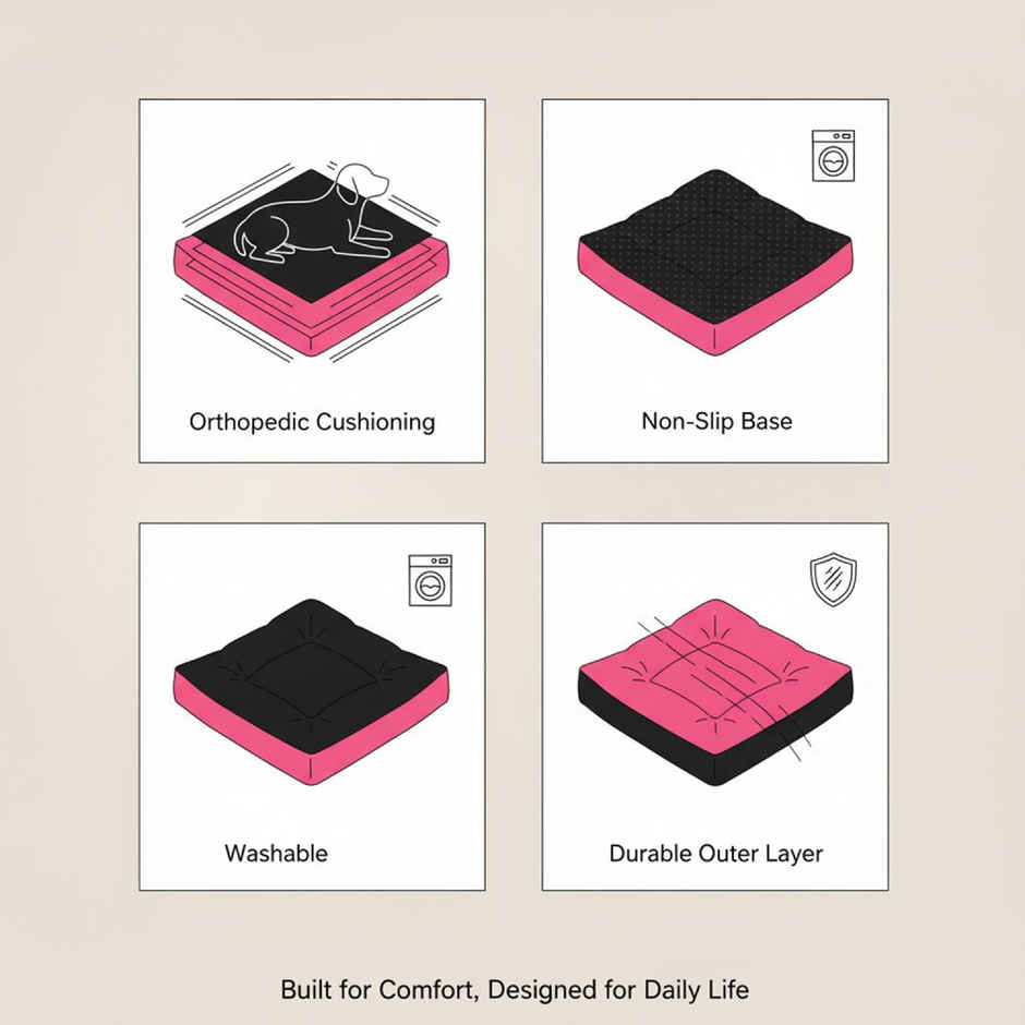 Nootie Anti-Slip Bed for Small Dogs & Cats | Pink & Black