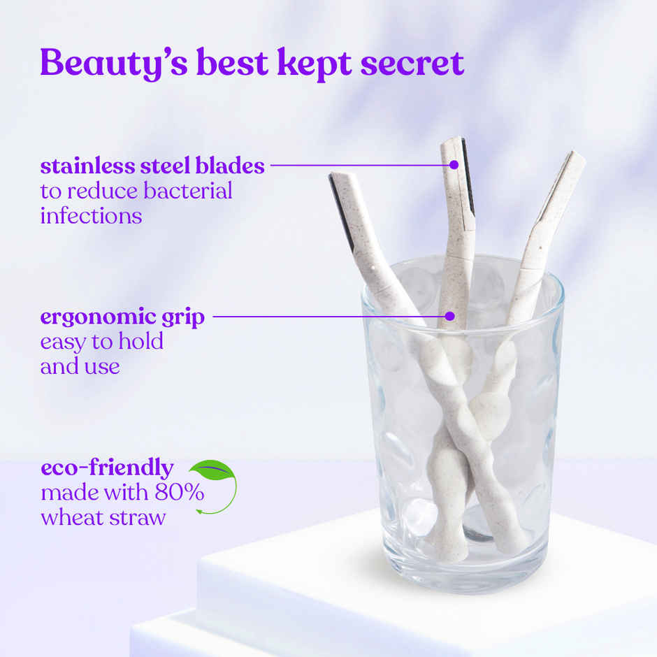 Bombae Biodegradable Face And Eyebrow Razor For Women| Reusable| 3 Pieces