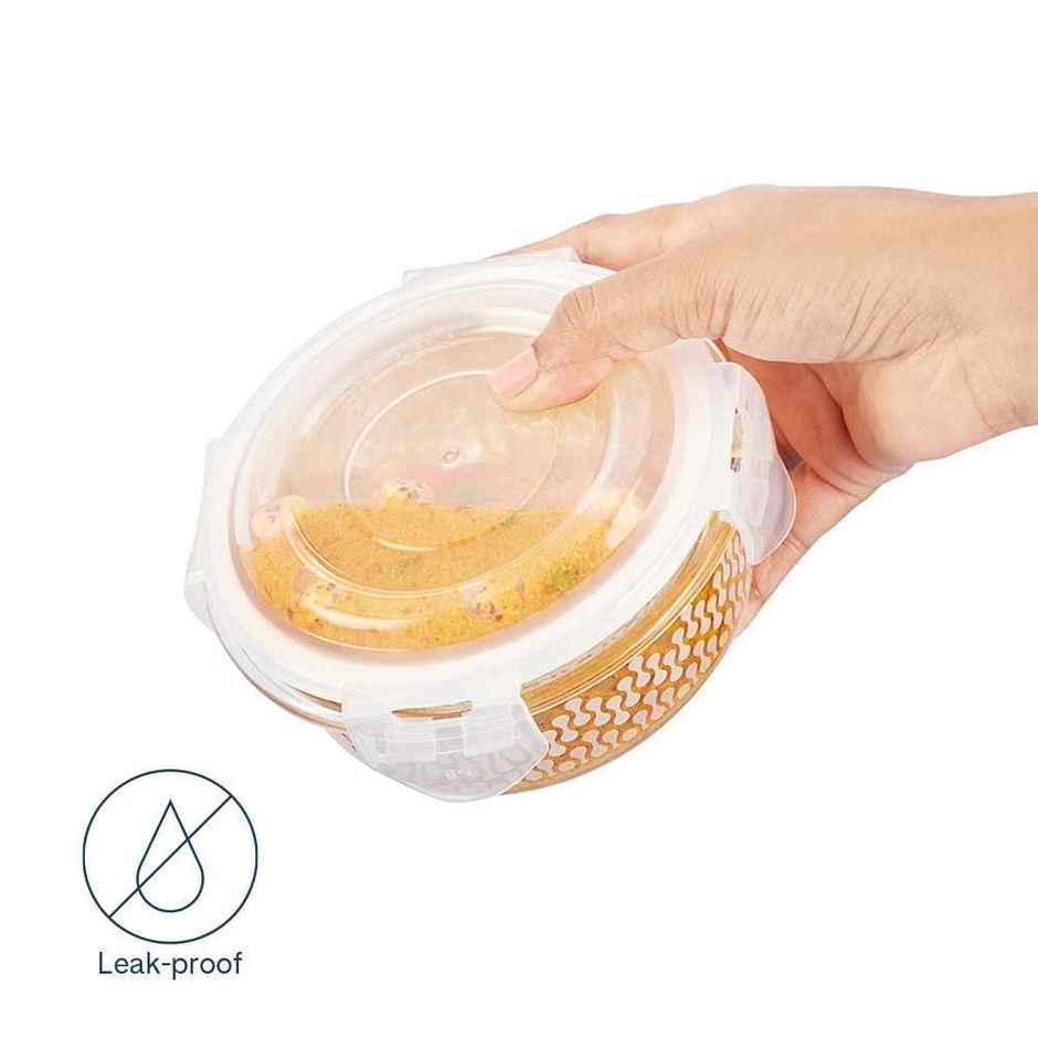 Larah Glassware Gracia Borosilicate Glass Lunchbox, 3pc Round Container | 400 ml | Microwave Safe