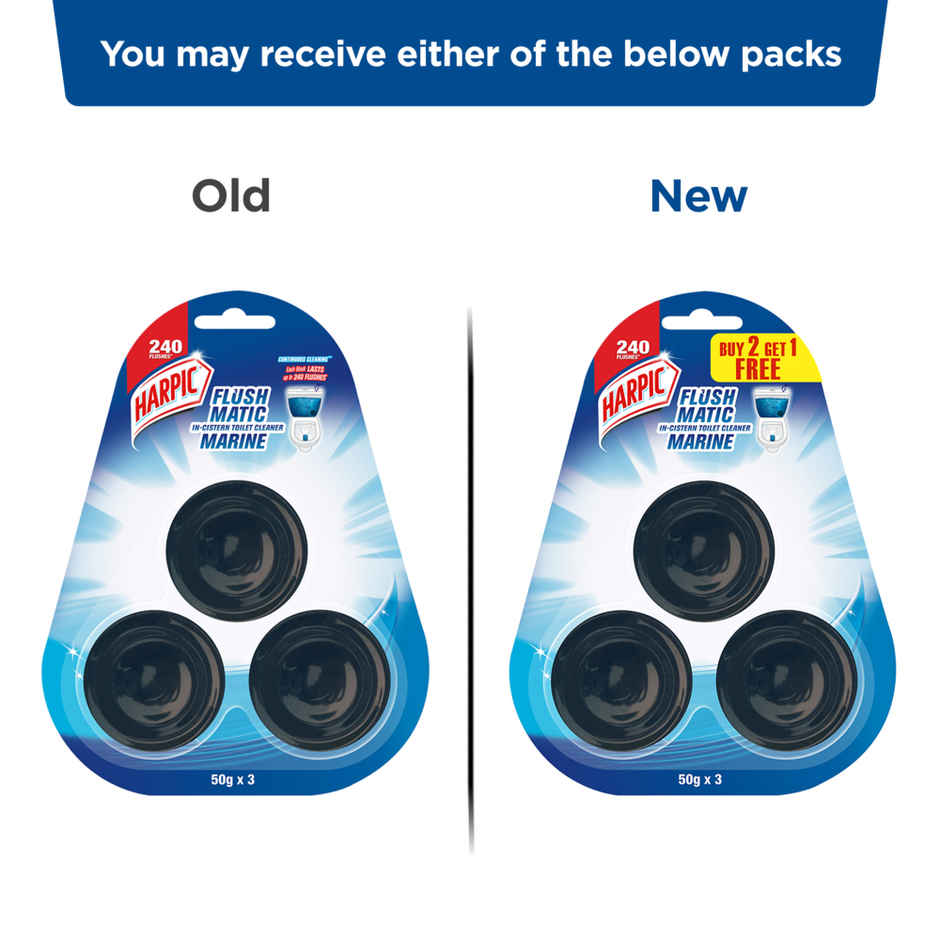 Harpic Disinfectant Toilet Cleaner Liquid Original(1l) & Harpic Flushmatic In-Cistern Toilet Cleaner Blocks Marine(150gms) Combo