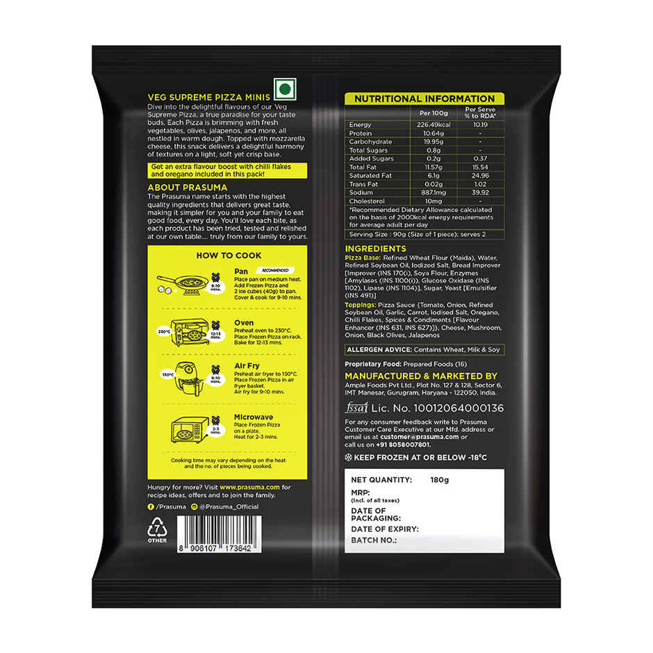 Prasuma Pizza Minis | Veg Supreme | No Preservatives Added