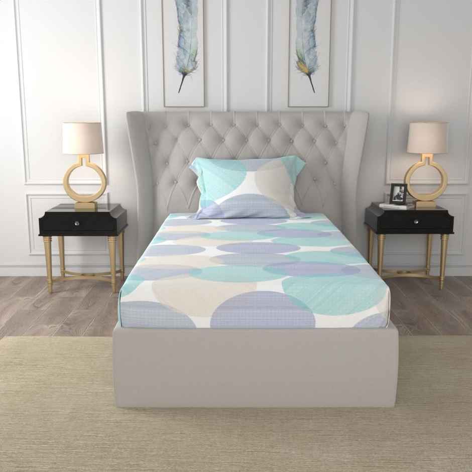 Urban Space 200 TC 100% Cotton Single Bedsheet with 1 Pillow Cover - Oval Blue