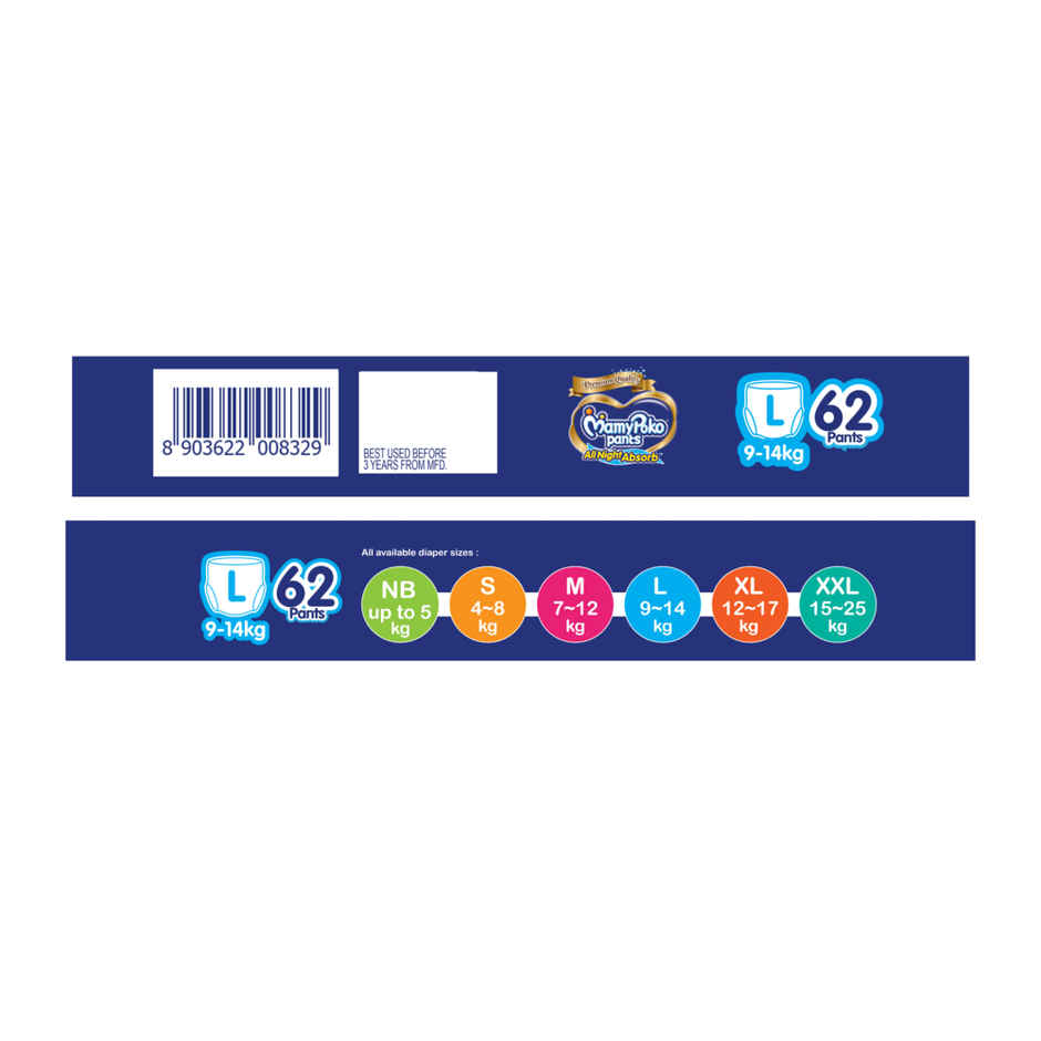 Mamypoko All Night Absorb Pant Style Diaper | L | 62 pcs