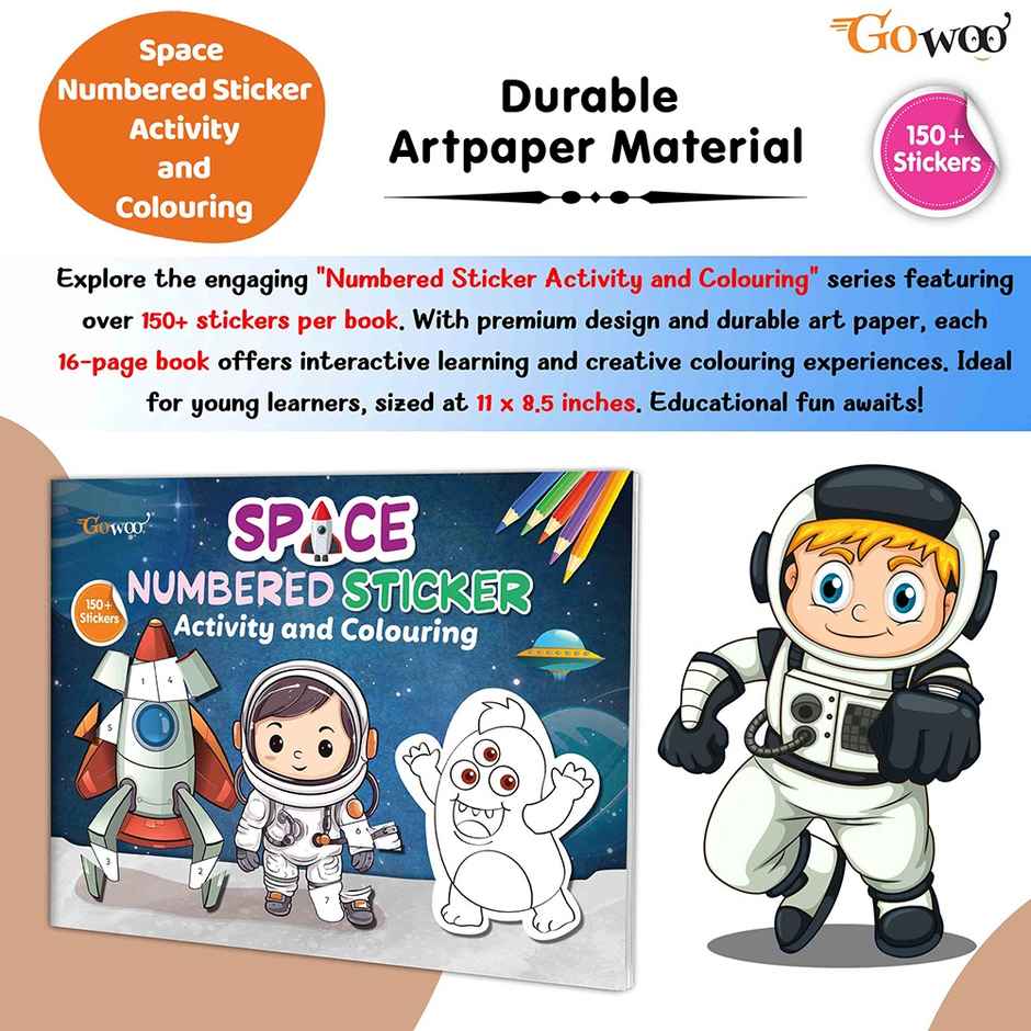 Space Numbered Sticker Activity and Colouring Book for Age 3+ Kids - Sticker Book for Young Kids