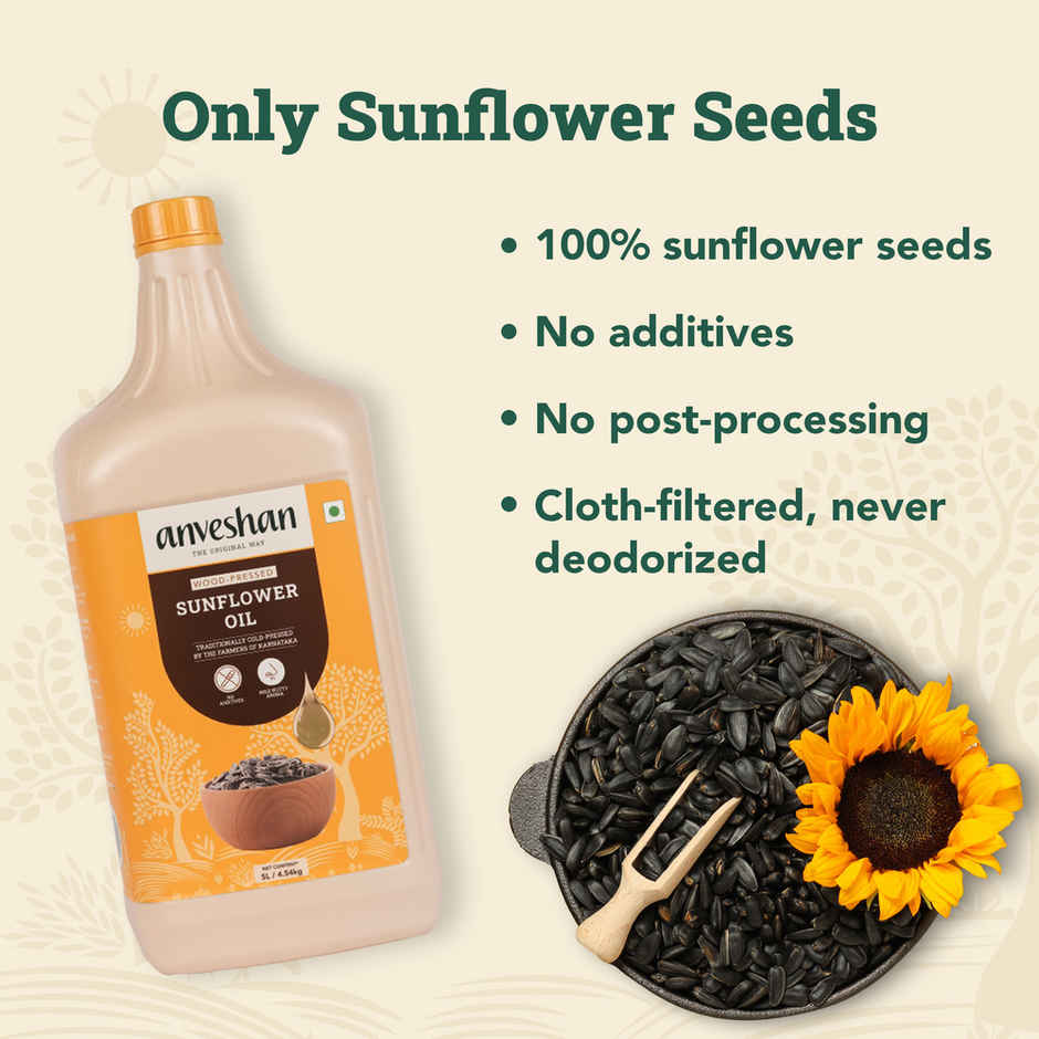 Anveshan Sunflower Wood Cold Pressed Oil Hdpe Can | Healthy Cooking Oil