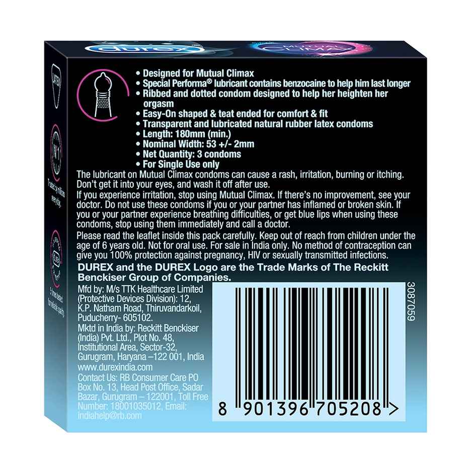 Durex Intense Condoms for her - Three Count Dotted and Ribbed condom with Desirex gel(3pc), Durex Air Ultra Thin Condoms(3pc) & Durex Condoms Mutual Climax(3pc) Combo