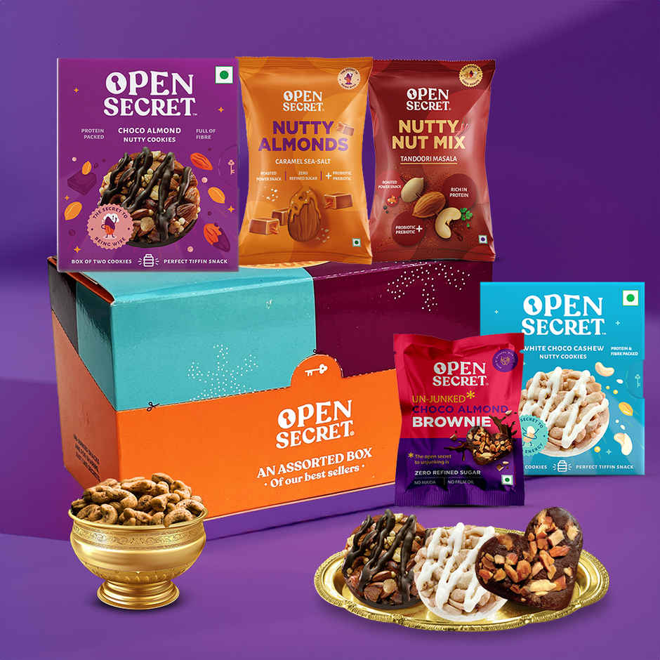 Open Secret Festive Chocolate Cookies, Flavoured Nuts and Brownie Gift Pack Combo