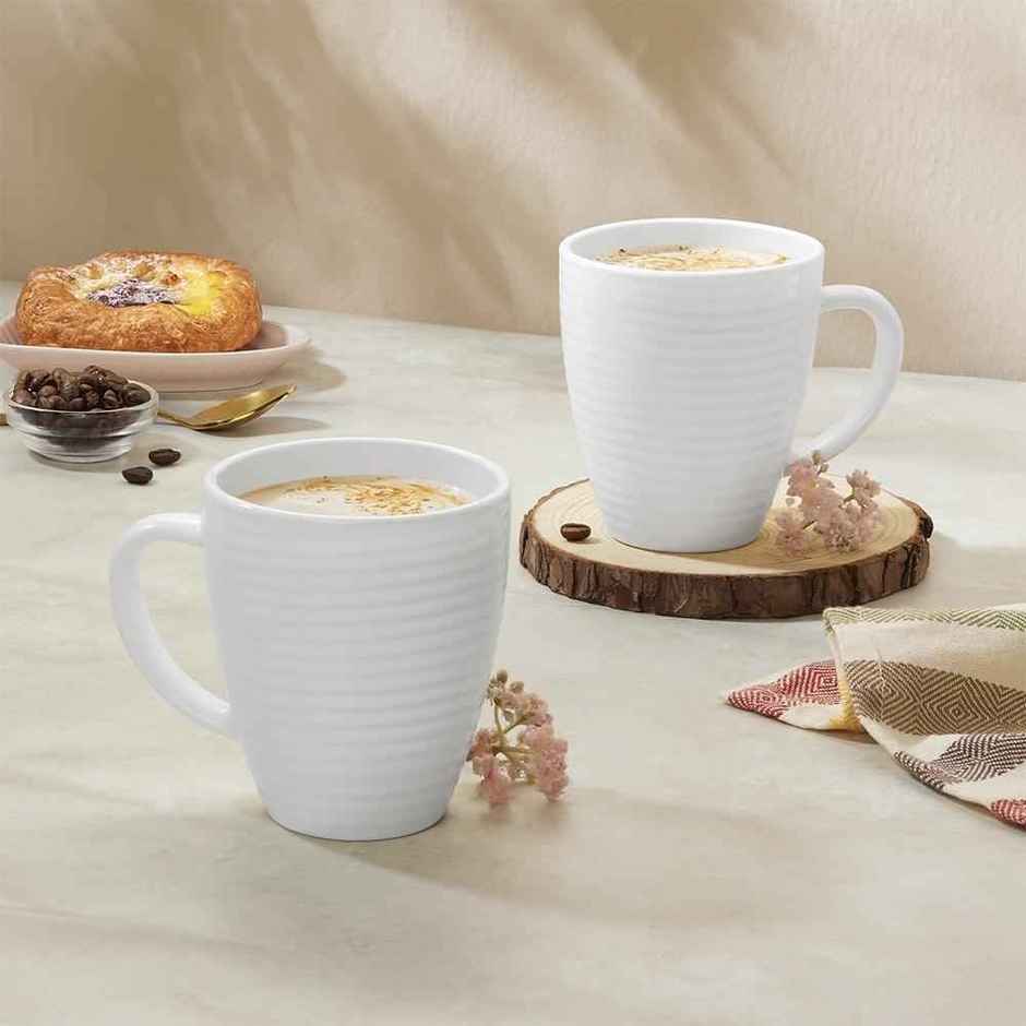 Larah By Borosil Orbit Opalware Set Of 2 Tea/Coffee Mugs, 240Ml Each, Microwave & Dishwasher Safe
