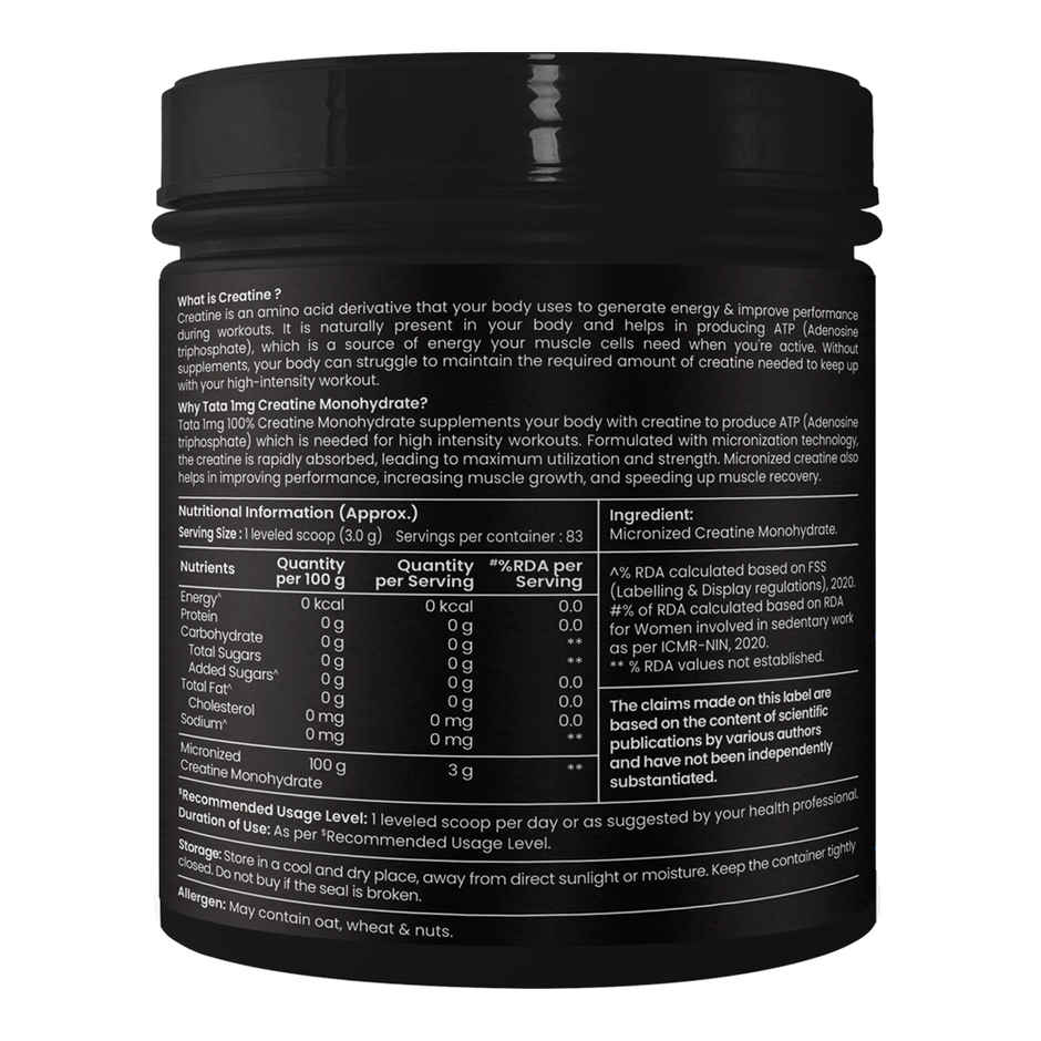 Tata 1mg Creatine Monohydrate Powder, Micronized, Unflavored (83 Servings) | Boosts Strength
