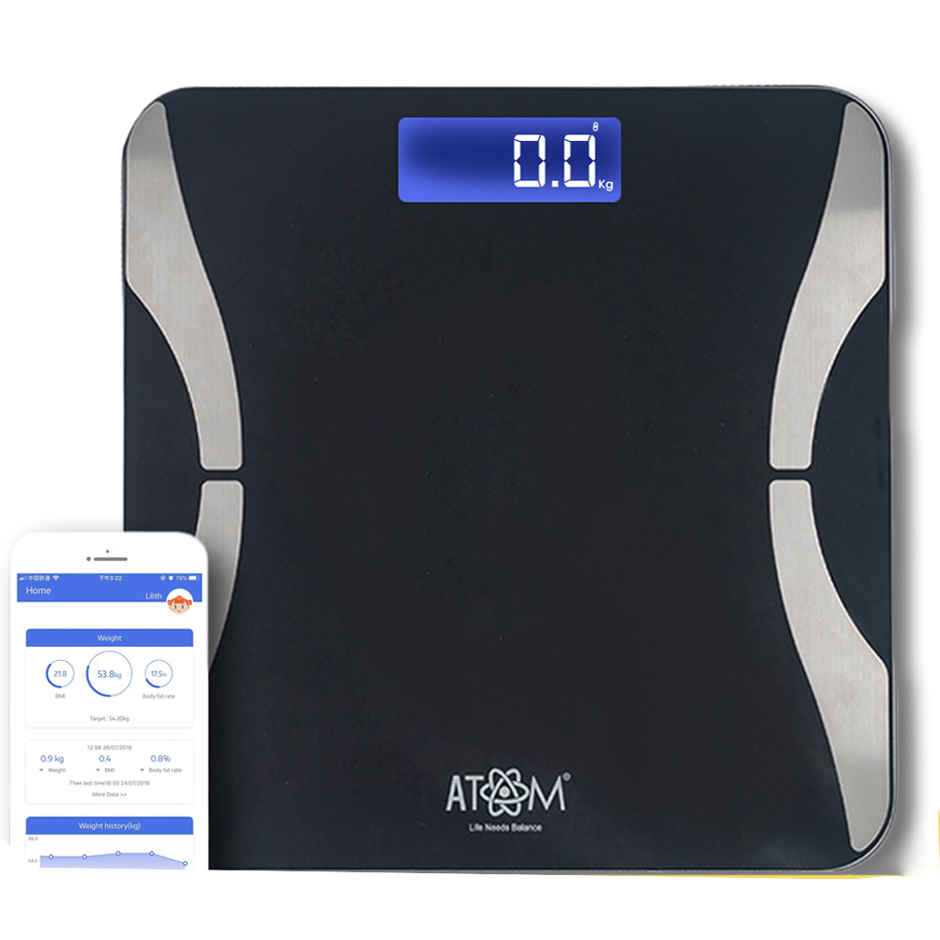 ATOM Aliston A 1010 Smart BMI Weighing Machine Capacity 180 kg | 6 Body Parameters with Mobile App