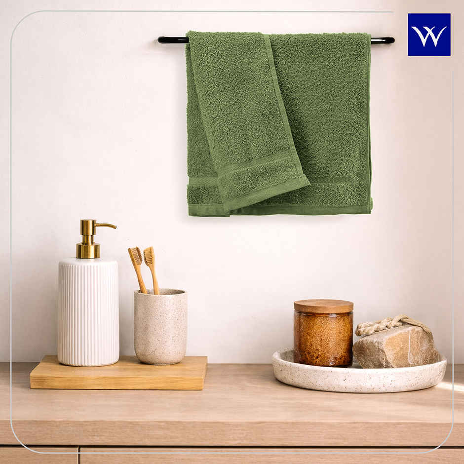 Welspun Quick Dry Cotton Dobby Weave Super Absorbent Ultra Soft Hand Towels Set | Green