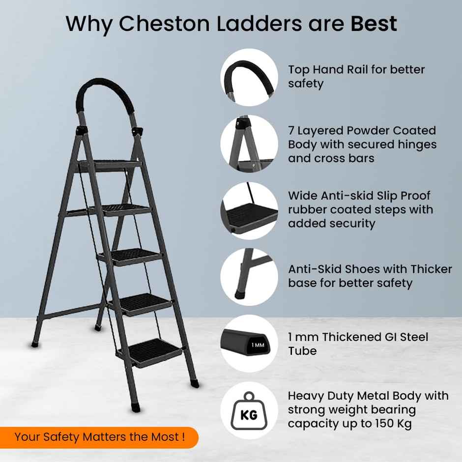Cheston Apex Series 5 Step Steel Ladder Black