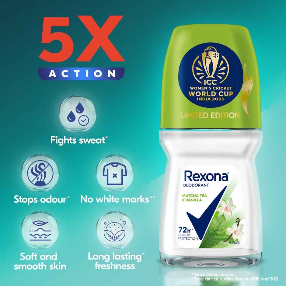 Rexona Antiperspirant Roll-On | Matcha Tea & Vanilla, 12-HSA & Glycerin