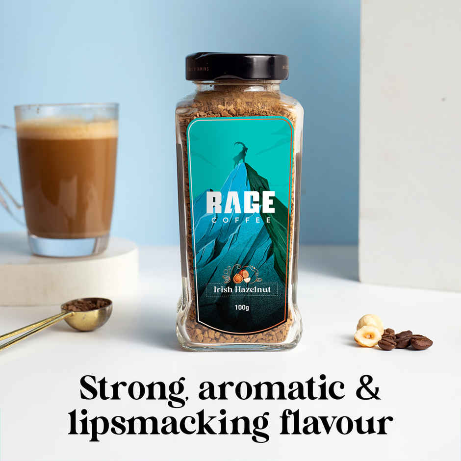 Rage Coffee Irish Hazelnut Flavour Premium Arabica Medium Roast Organic Instant Coffee