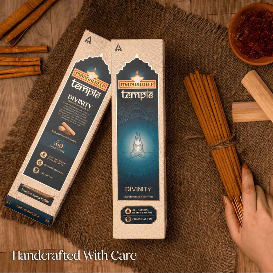Mangaldeep Temple Divinity Sandalwood & Saffron Infused Fragrances | Hand Rolled Premium Incense