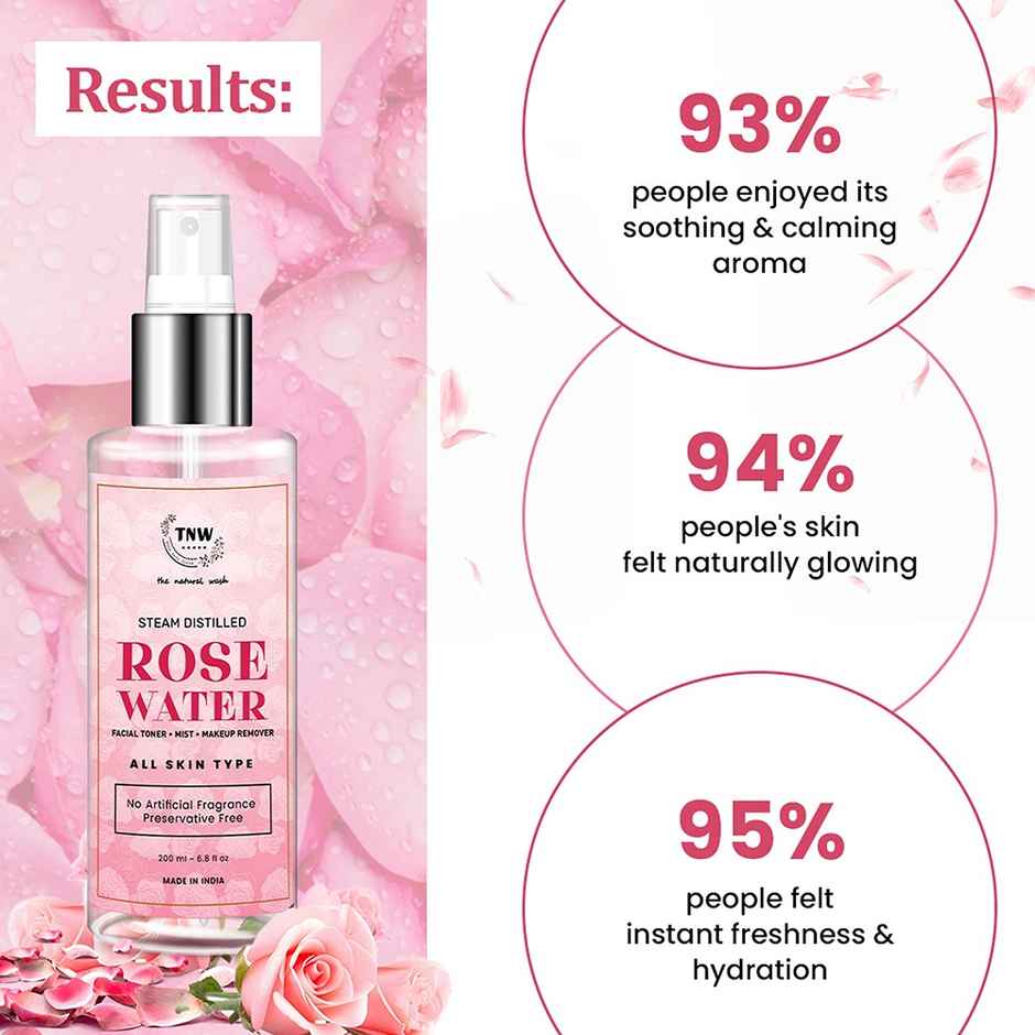 TNW The Natural Wash 100% Steam Distilled Rose Water Face Toner Spray, Make Up Remover & Hydration
