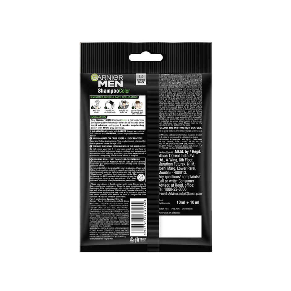 Garnier Men Shampoo Hair Color Shade | 3.0 Brown Black