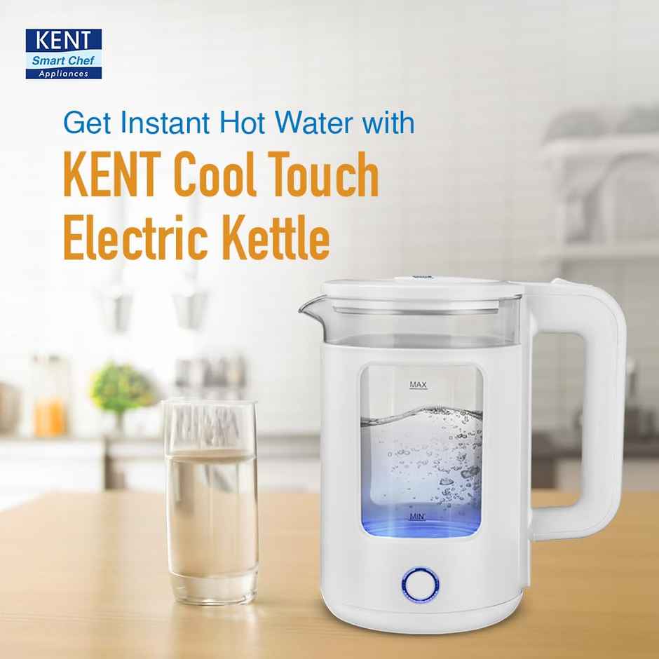 Kent Cool Touch Electric Glass Kettle 1.8Litre 1500Watt,Borosilicate Glass Body,Led Indicator-White