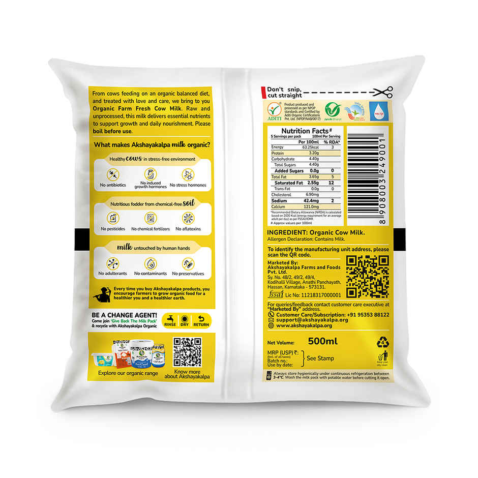 Akshayakalpa - Organic Farm Fresh Milk | Pouch