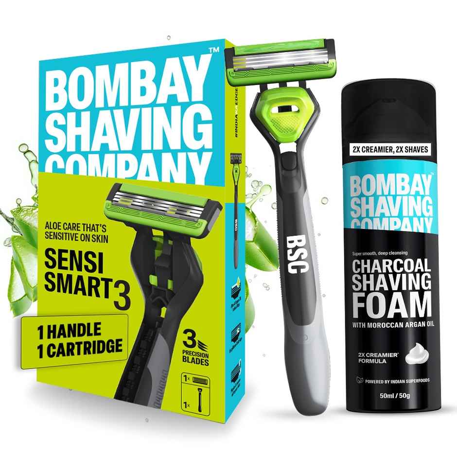 Bombay Shaving Company 3 Blade Razor for Men and Shaving Foam | Aloe Lubra Strip | Sensi Smart 3
