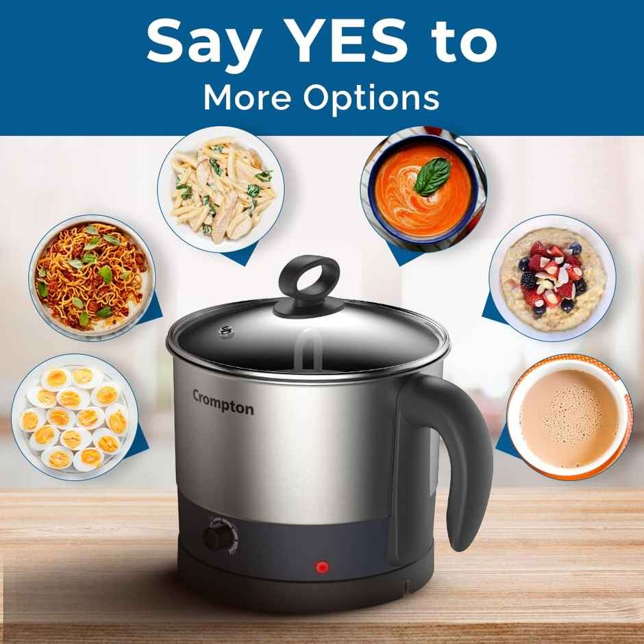Crompton Multi-Purpose Kettle 1 Ltr Temperature Control Knob | 360-Degree Swivel Base