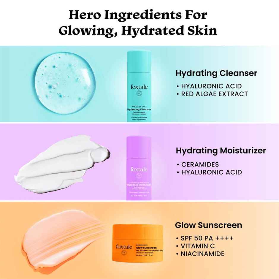 Foxtale Dewy Morning Gift Set | Cleanser, Ceramide Moisturizer & Glow Sunscreen Minis